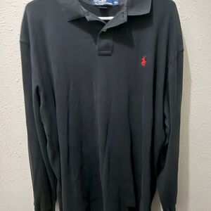 Polo Ralph Lauren Mens XL Black Long Sleeve Polo Shirt Red Pony Logo